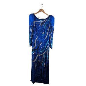 Vintage Alyce Designs Blue Gown Size 10 Sequined Silk Evening Dress